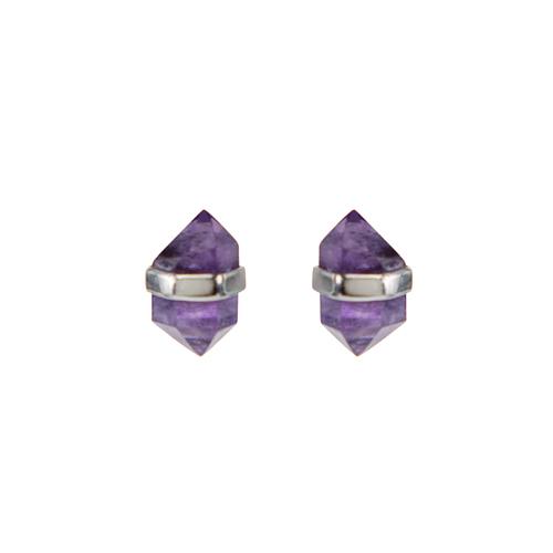 Faceted Amethyst with Silver Wrap Earrings Earrings Mimi + Marge Jewellery 