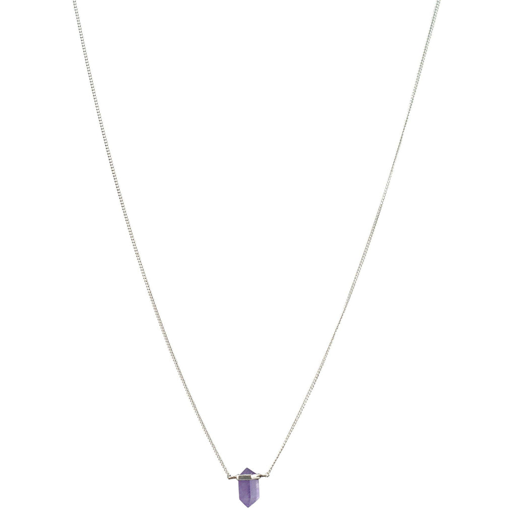 Faceted Amethyst with Silver Wrap Necklace Necklaces Mimi + Marge Jewellery 