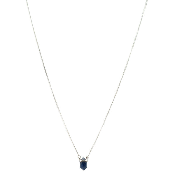 Faceted Blue Sapphire with Silver Wrap Necklace Necklaces Mimi + Marge Jewellery 