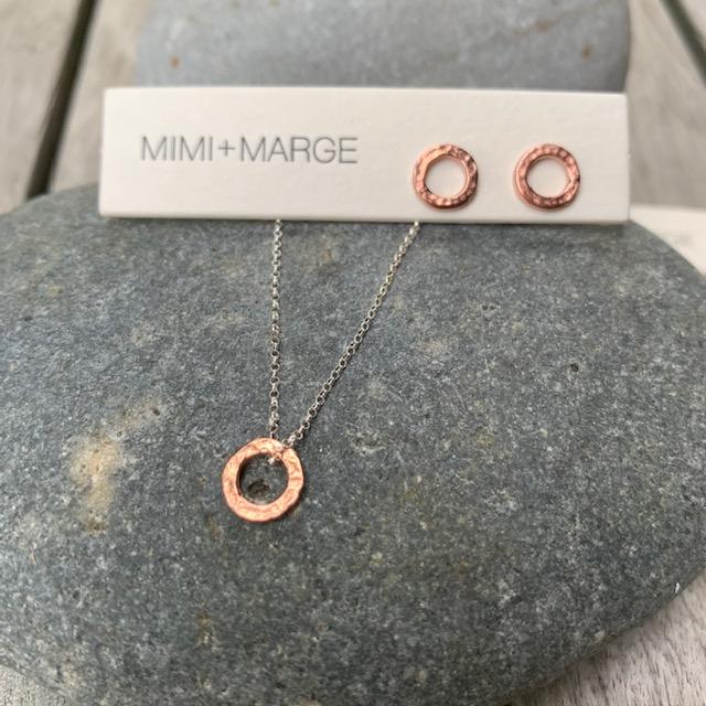 Hand Hammered Rose Gold Circle Studs Earrings Mimi + Marge Jewellery 