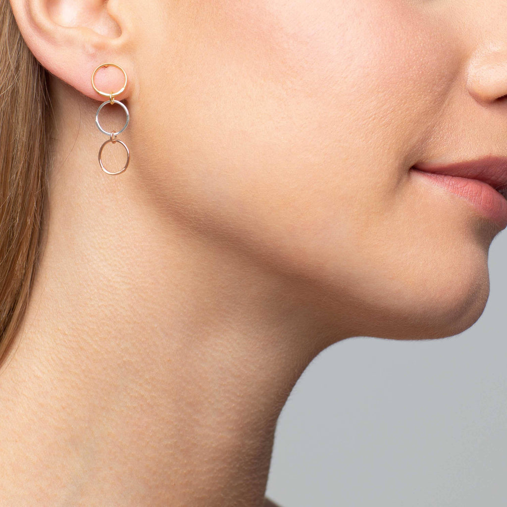 Hand Hammered Triple Drop with Gold and Rose Gold Vermeil Earrings Mimi + Marge Jewellery 