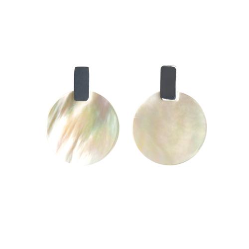 Mother of Pearl Circle with Silver ( Larger version ) Earrings Mimi + Marge Jewellery 