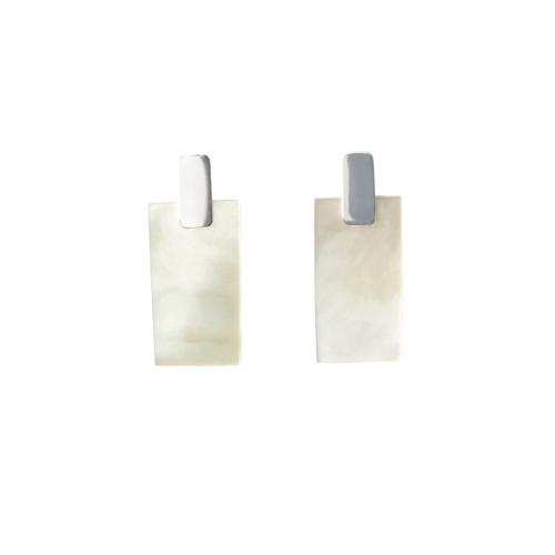 Mother of Pearl Rectangle with Silver Earrings Mimi + Marge Jewellery 