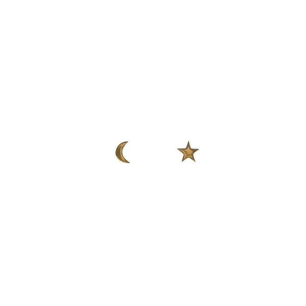 Star + Moon Stud Earrings with 24k Gold Vermeil Earrings Mimi + Marge Jewellery 