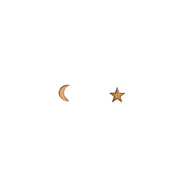 Star + Moon Stud Earrings with 24k Rose Gold Vermeil Earrings Mimi + Marge Jewellery 