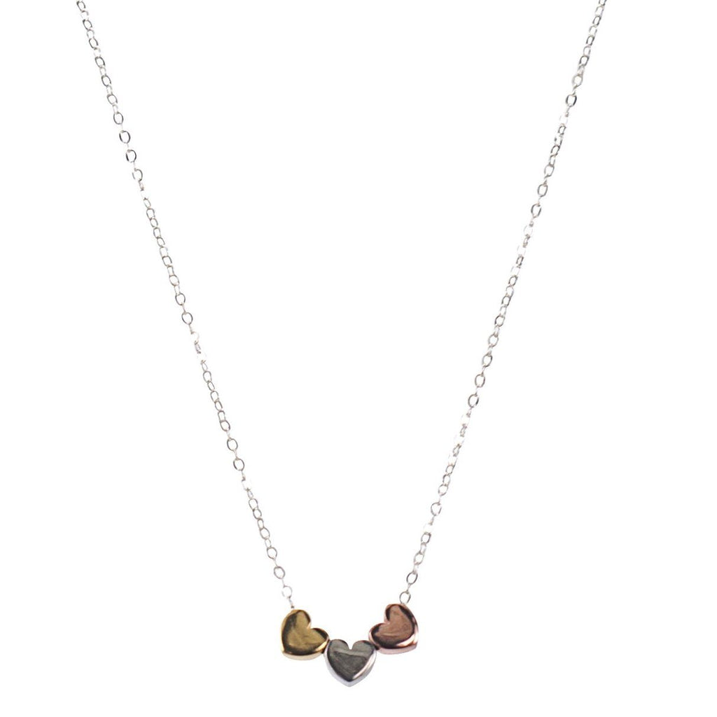 Triple Heart Necklace with Silver, 24K Gold & Rose Gold Vermeil Necklaces Mimi + Marge Jewellery 