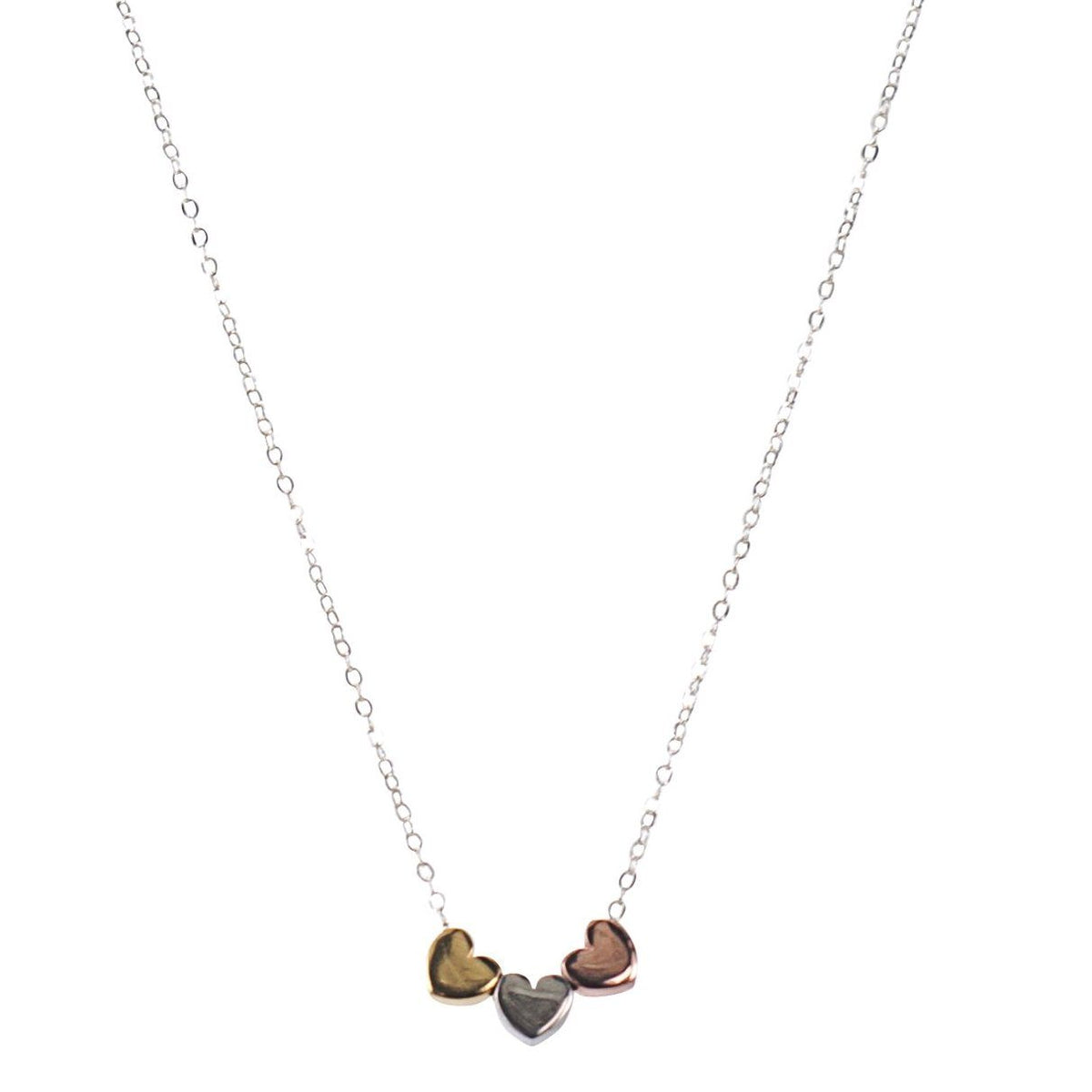 Triple Heart Necklace with Silver, 24K Gold & Rose Gold Vermeil